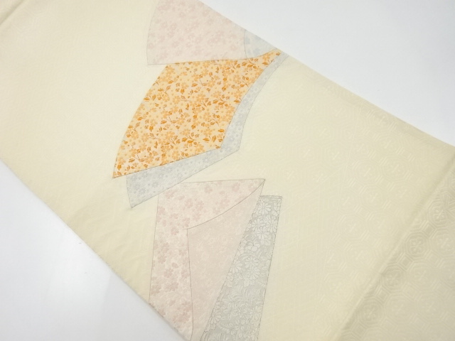 アンティーク　切りばめ地紙に花模様織り出し袋帯（材料）